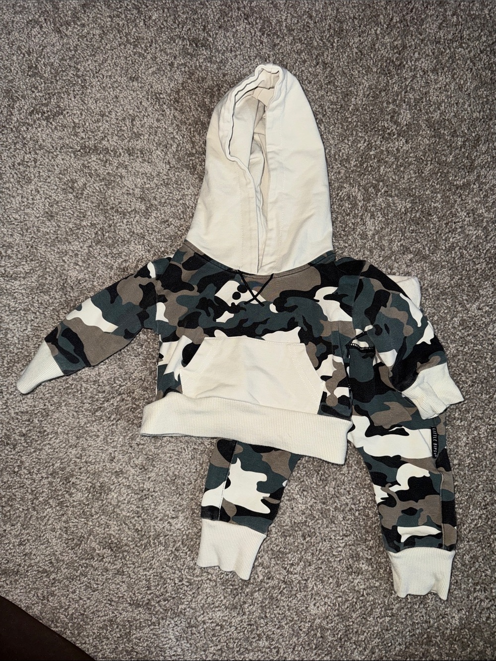 Little Bipsy Hoodie & Jogger Set - tan and Green Camo